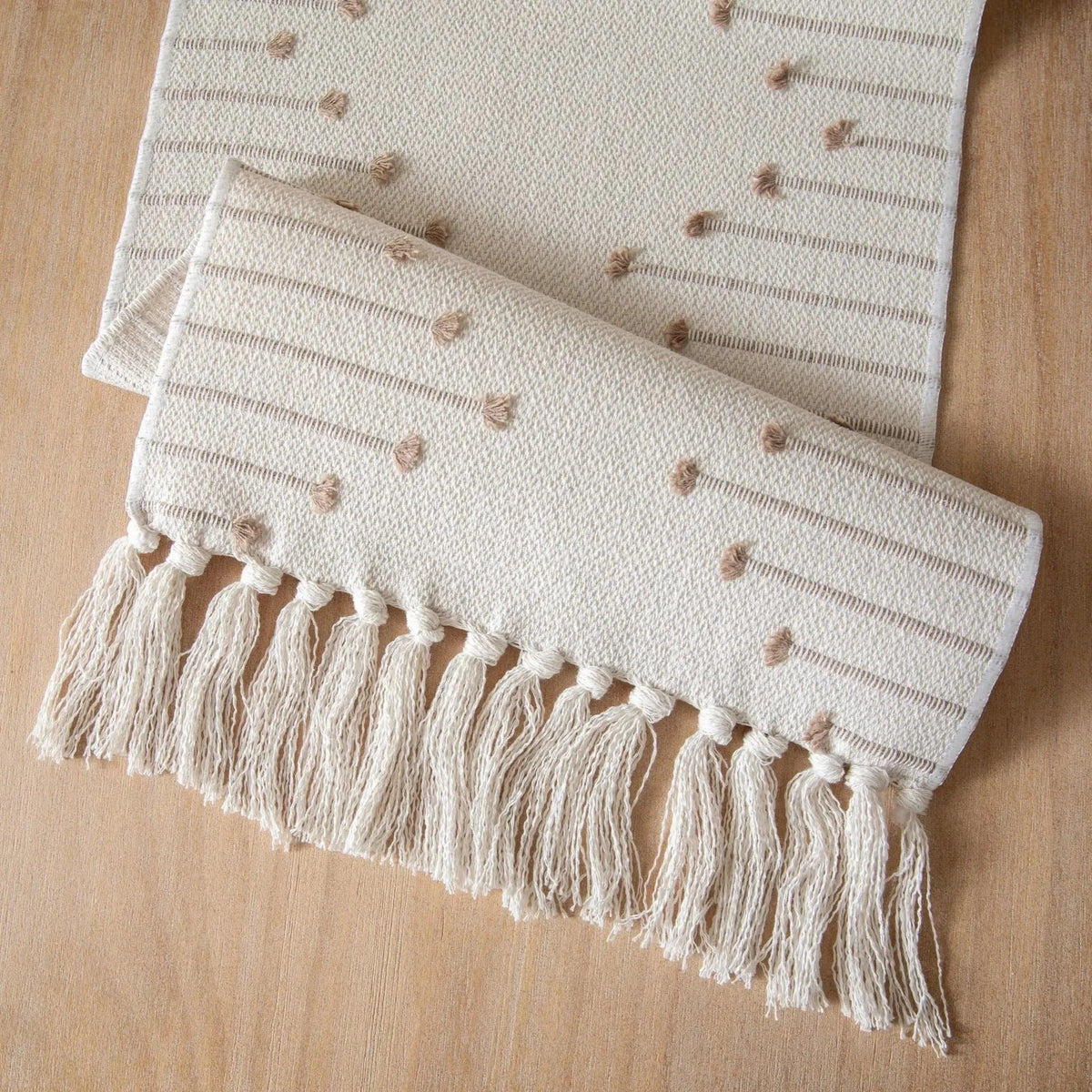 Chemin de Table Motif Boheme - Tissage Coton Brodé Franges
