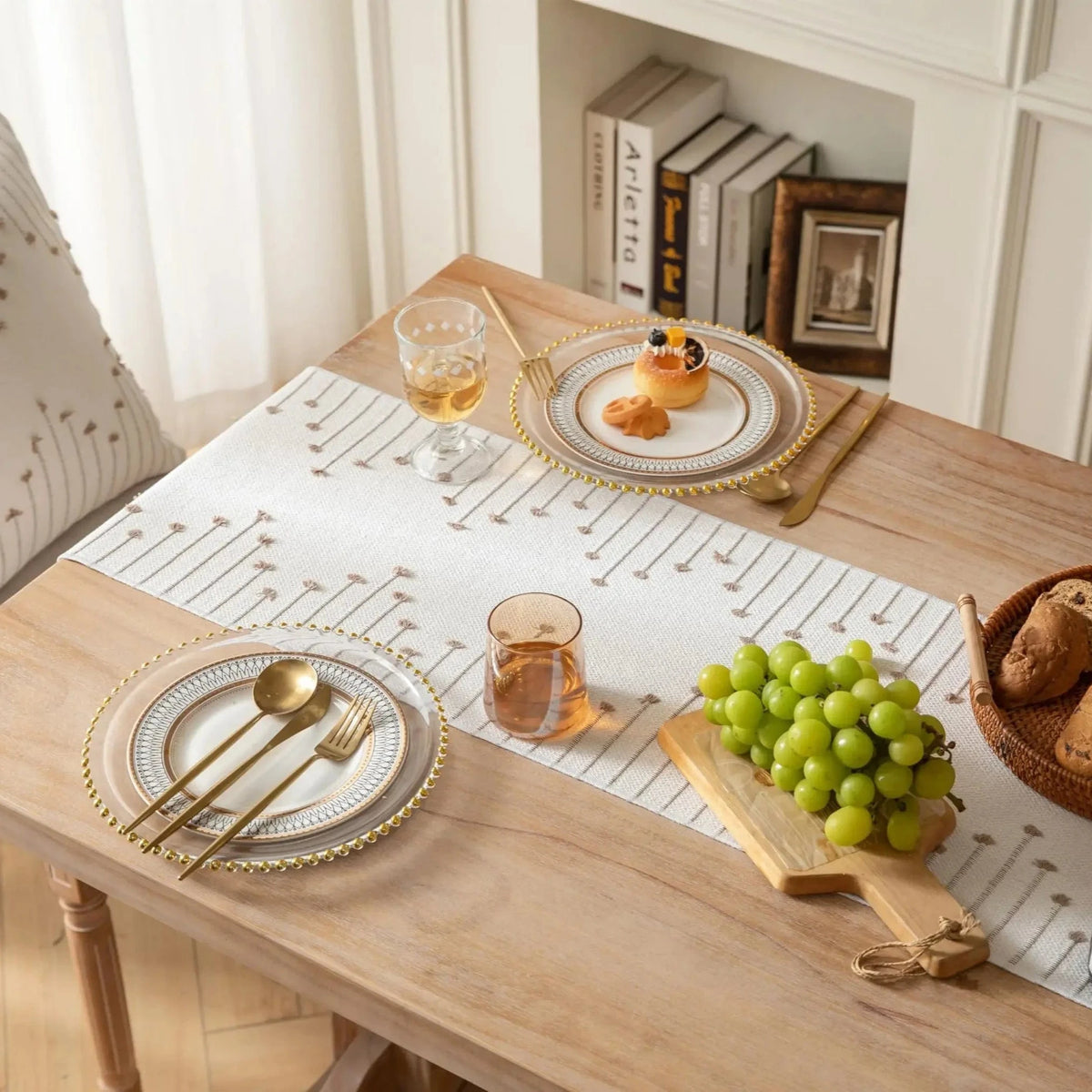 Chemin de Table Motif Boheme - Tissage Coton Brodé Franges