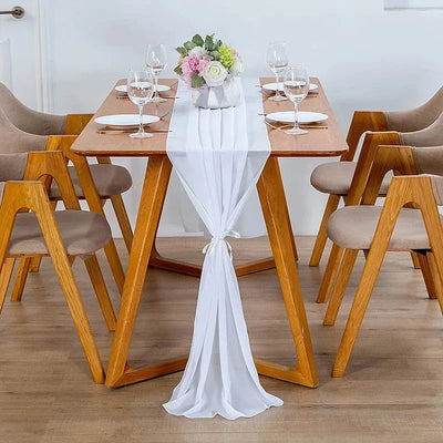 Chemin de Table Mousseline Blanc - Élégance Pure Mariage