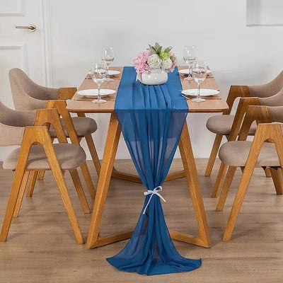 Chemin de Table Mousseline Bleu - Élégance Raffinée Moderne
