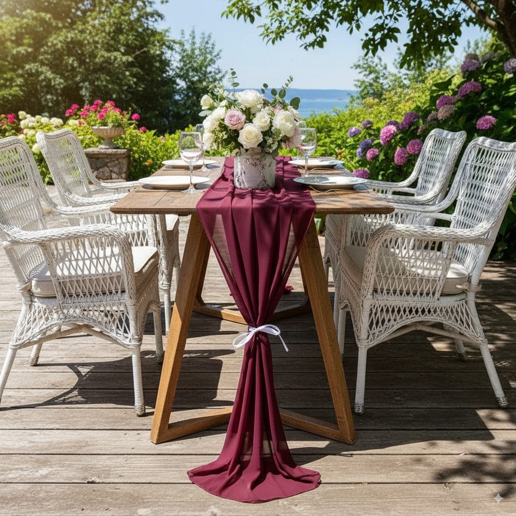 Chemin de Table Mousseline Bordeaux - Luxe Élégant Raffiné