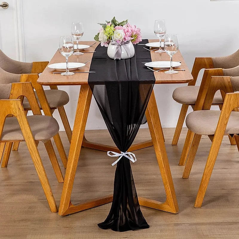 Chemin de Table Mousseline Noir - Élégance Minimaliste