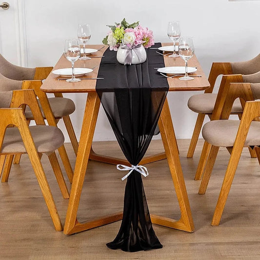 Chemin de Table Mousseline Noir - Élégance Minimaliste