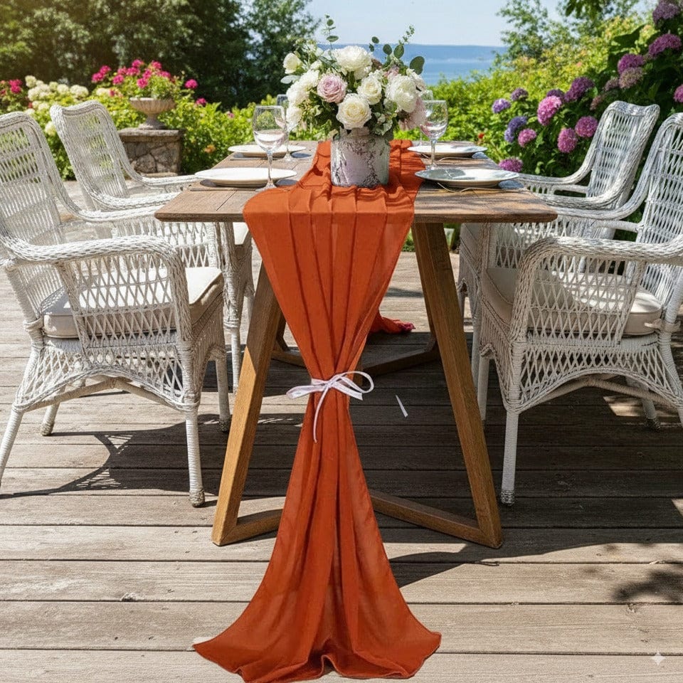 Chemin de Table Mousseline Terracotta - Style Bohème Tendance