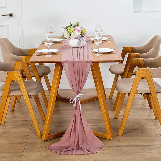 Chemin de Table Mousseline Vieux Rose - Romantique & Délicat