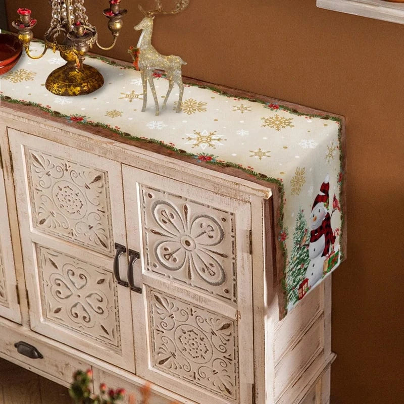 Chemin de Table Noël Beige et Bonhomme Neige - Lin Festif