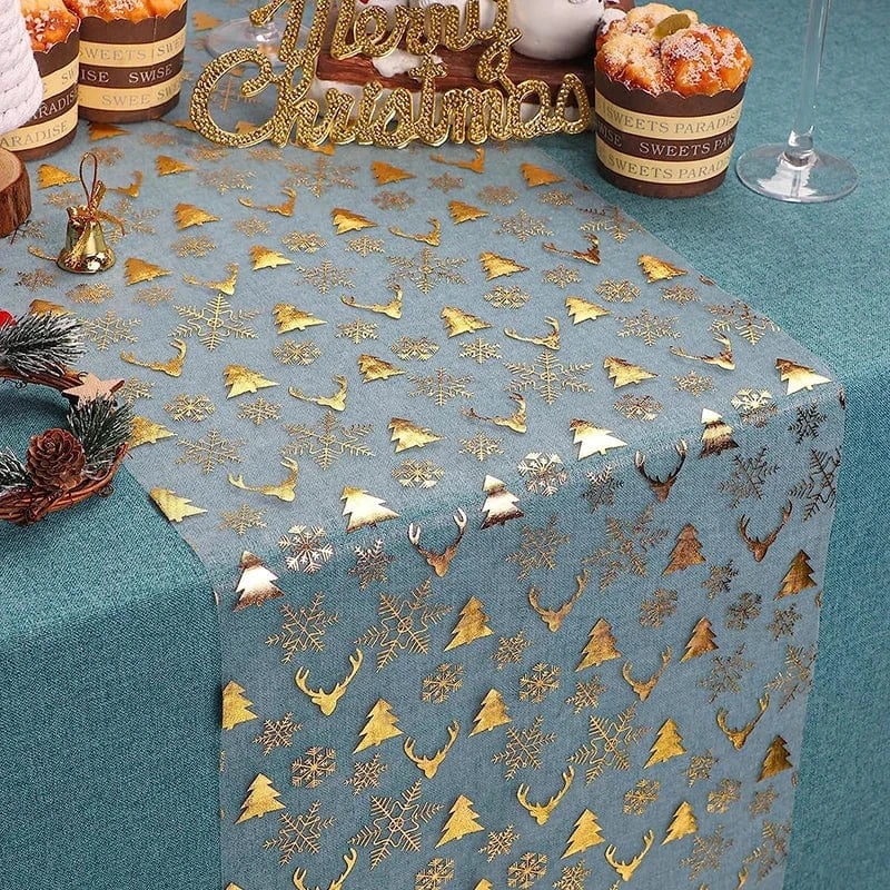 Chemin de Table Noël Jetable Or Argent - Motifs Festifs