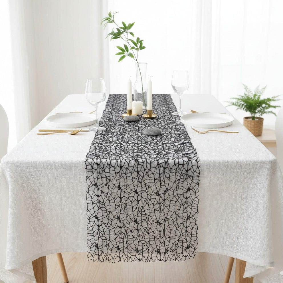 Chemin de Table Organza Noir - Transparence Moderne Aérienne