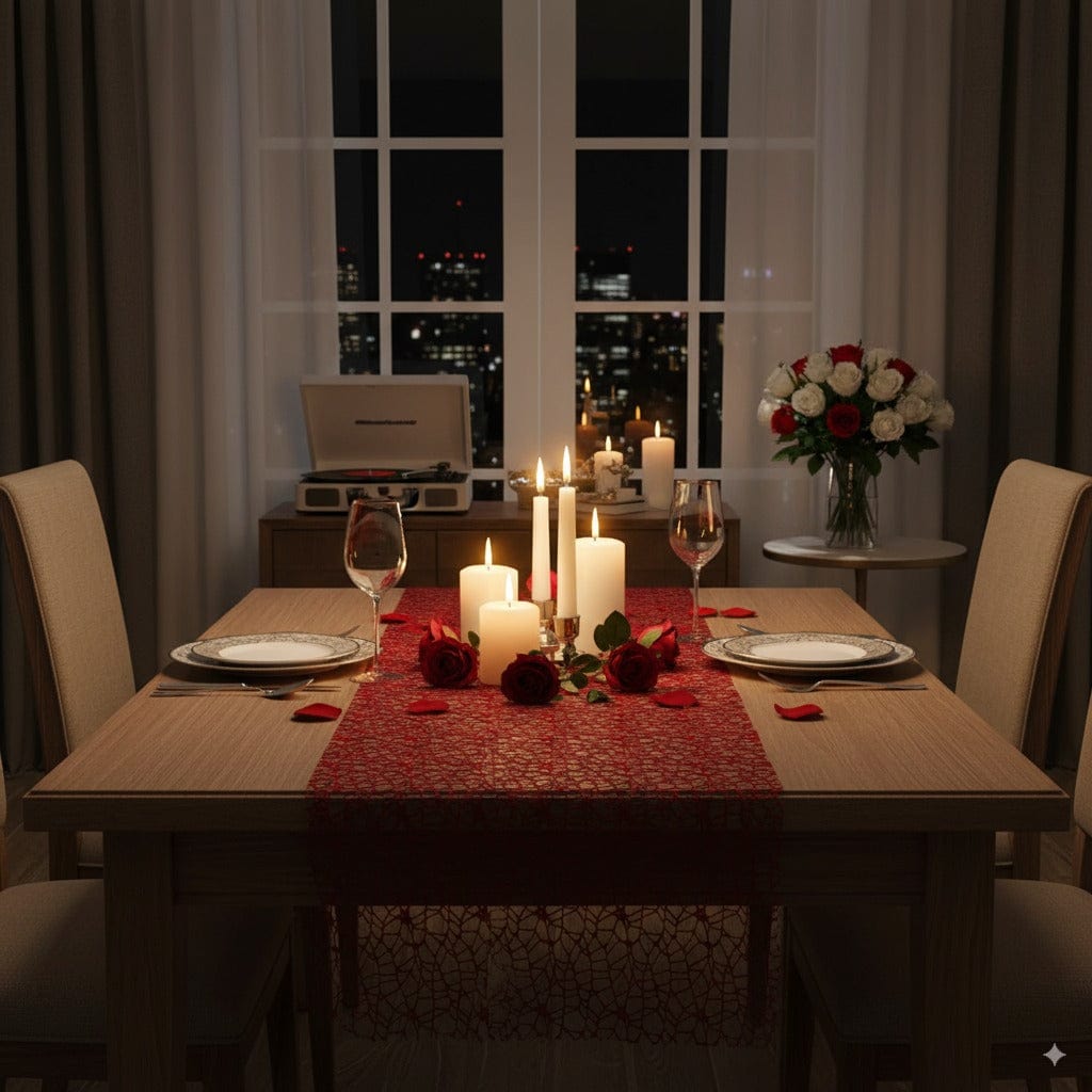 Chemin de Table Organza Rouge - Romance Passionnée Amoureuse