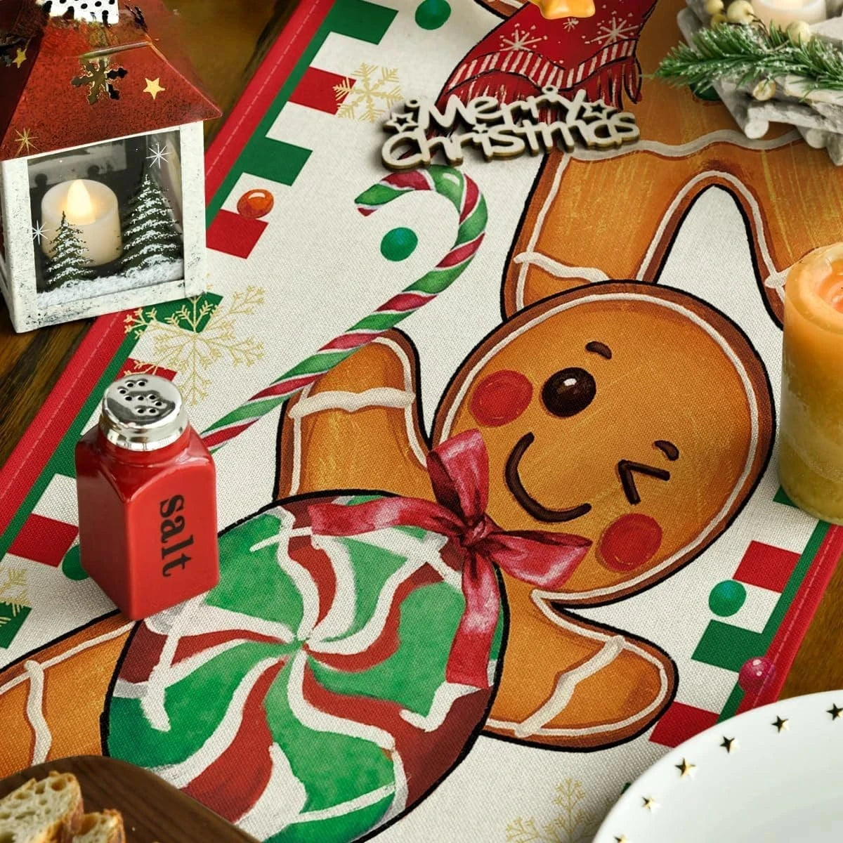 Chemin de Table Pain d'Épice - Décoration Noël en Lin