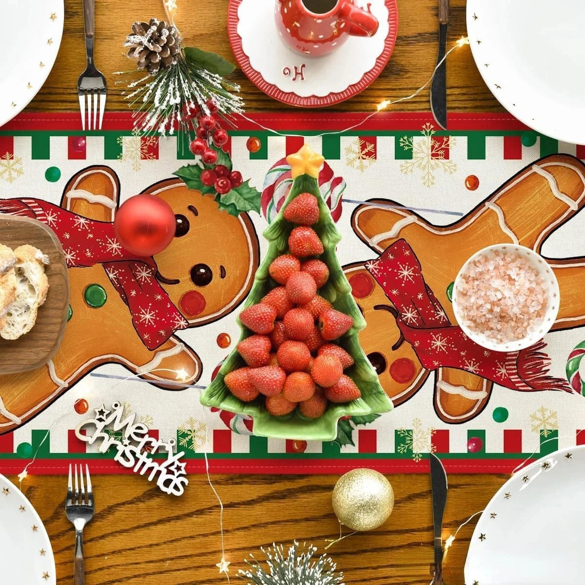 Chemin de Table Pain d'Épice - Décoration Noël en Lin