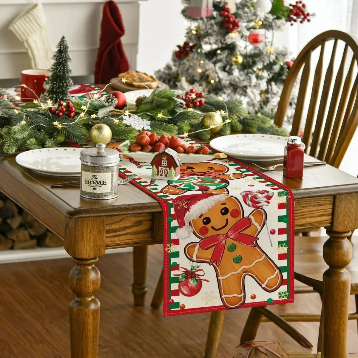 Chemin de Table Pain d'Épice - Décoration Noël en Lin