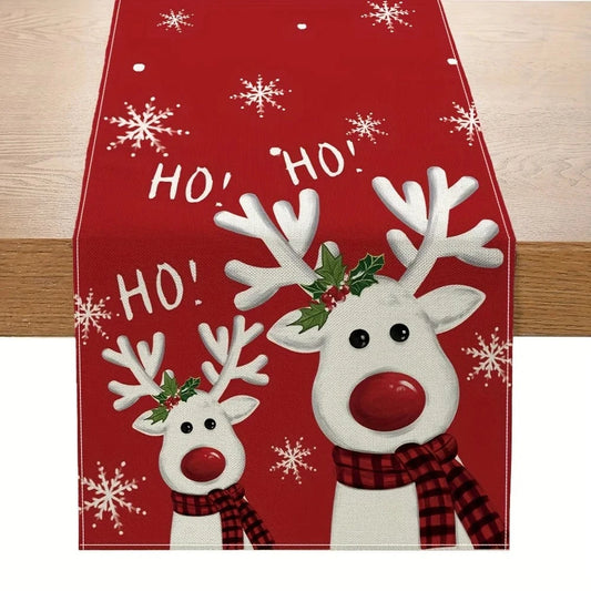 Chemin de Table Renne de Noël - Motifs Rudolph Festifs Lin