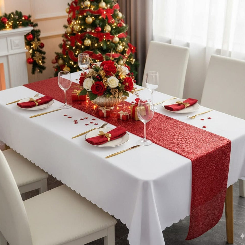 Chemin de Table Rouge Pailleté - Passion Éclatante Vibrante