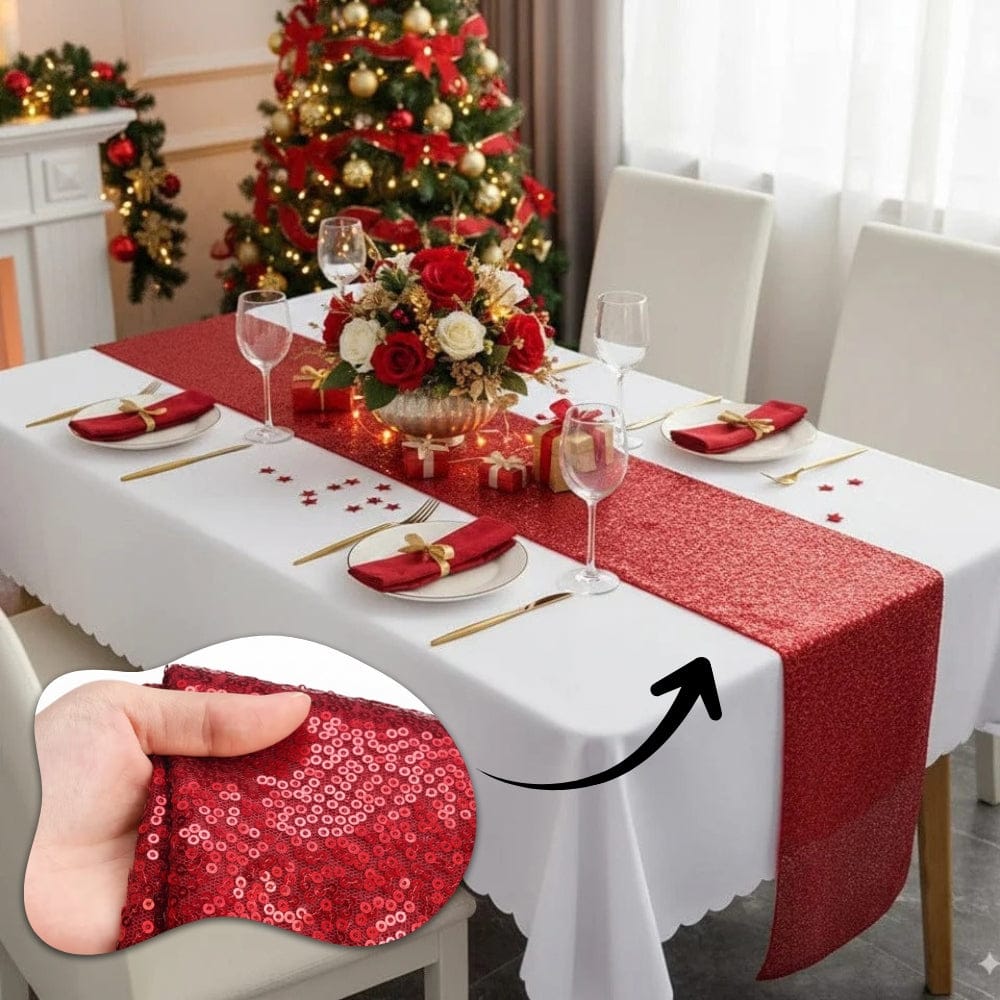 Chemin de Table Rouge Pailleté - Passion Éclatante Vibrante