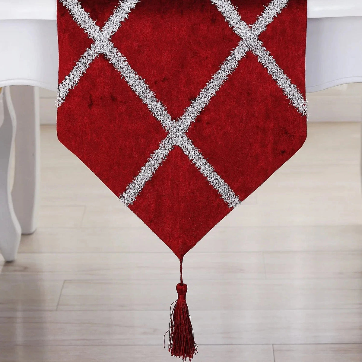 Chemin de Table Rouge pour Noël - Velours Glamour Scintillant