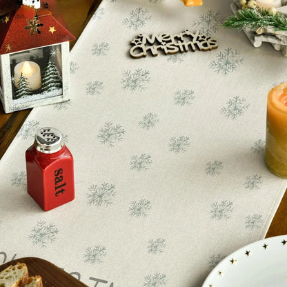 Chemin de Table Sapin - Design Moderne en Lin Blanc Noël