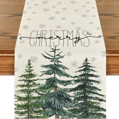Chemin de Table Sapin - Design Moderne en Lin Blanc Noël