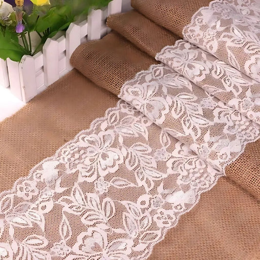 Chemin de Table Toile de Jute Dentelle Florale - Romantique