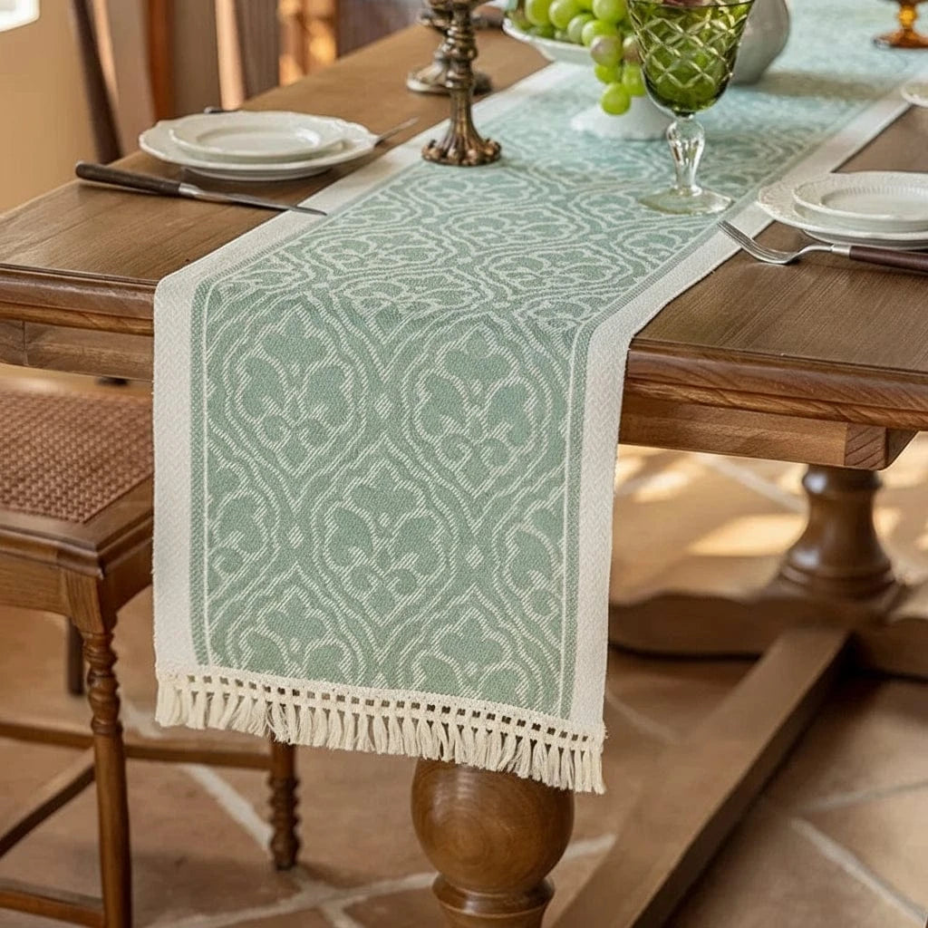 Chemin de Table Vert Amande - Motif Botanique Texturisé