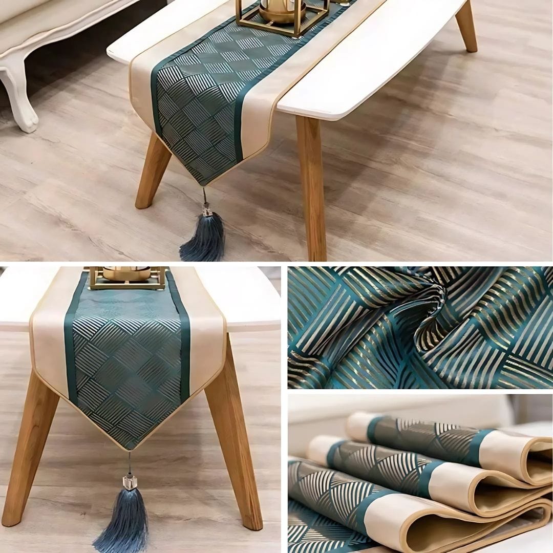 Chemin de Table Vert Canard - Moderne Chic Géométrique Raffiné