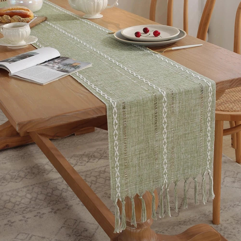 Chemin de Table Vert Sauge - Tissage Naturel Champêtre Chic