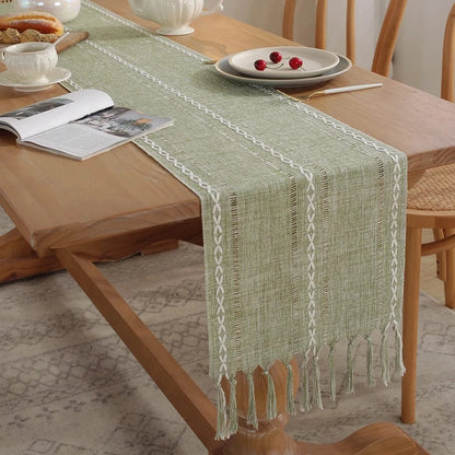 Chemin de Table Vert Sauge - Tissage Naturel Champêtre Chic