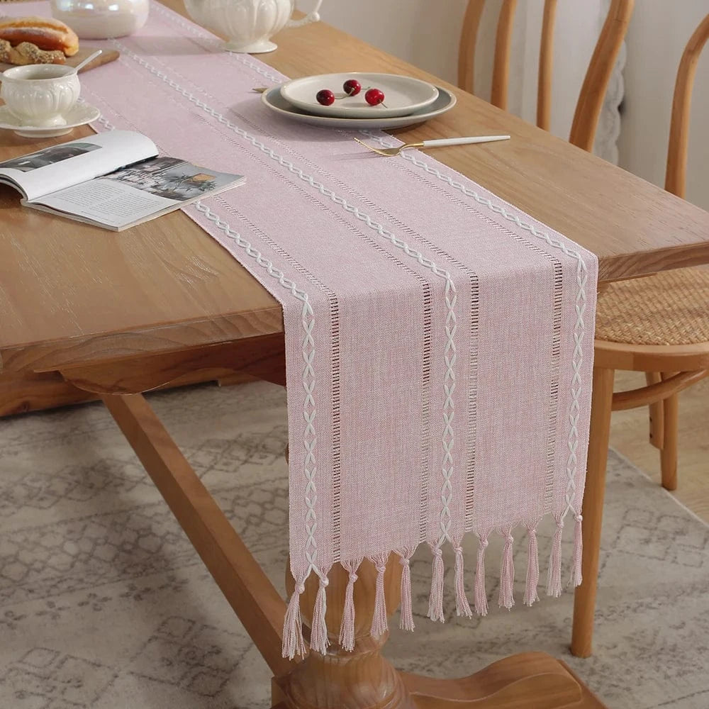 Chemin de Table Vieux Rose - Style Bohème Chic Moderne