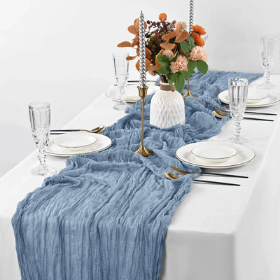 Chemin Table Gaze Coton Bleu Pastel - Douceur Sophistiquée
