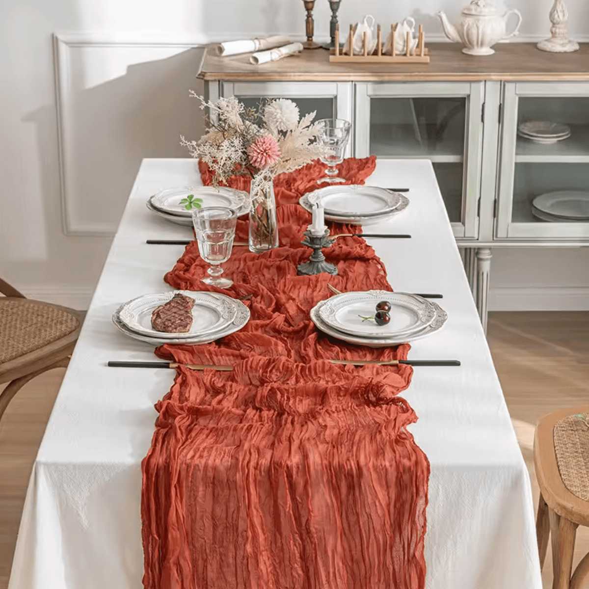Chemin Table Gaze Coton Terracotta - Bohème Authentique Chic