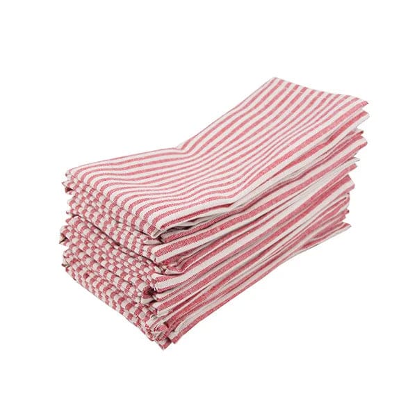 Lot de 12 Serviettes de Table à Rayures Rouges