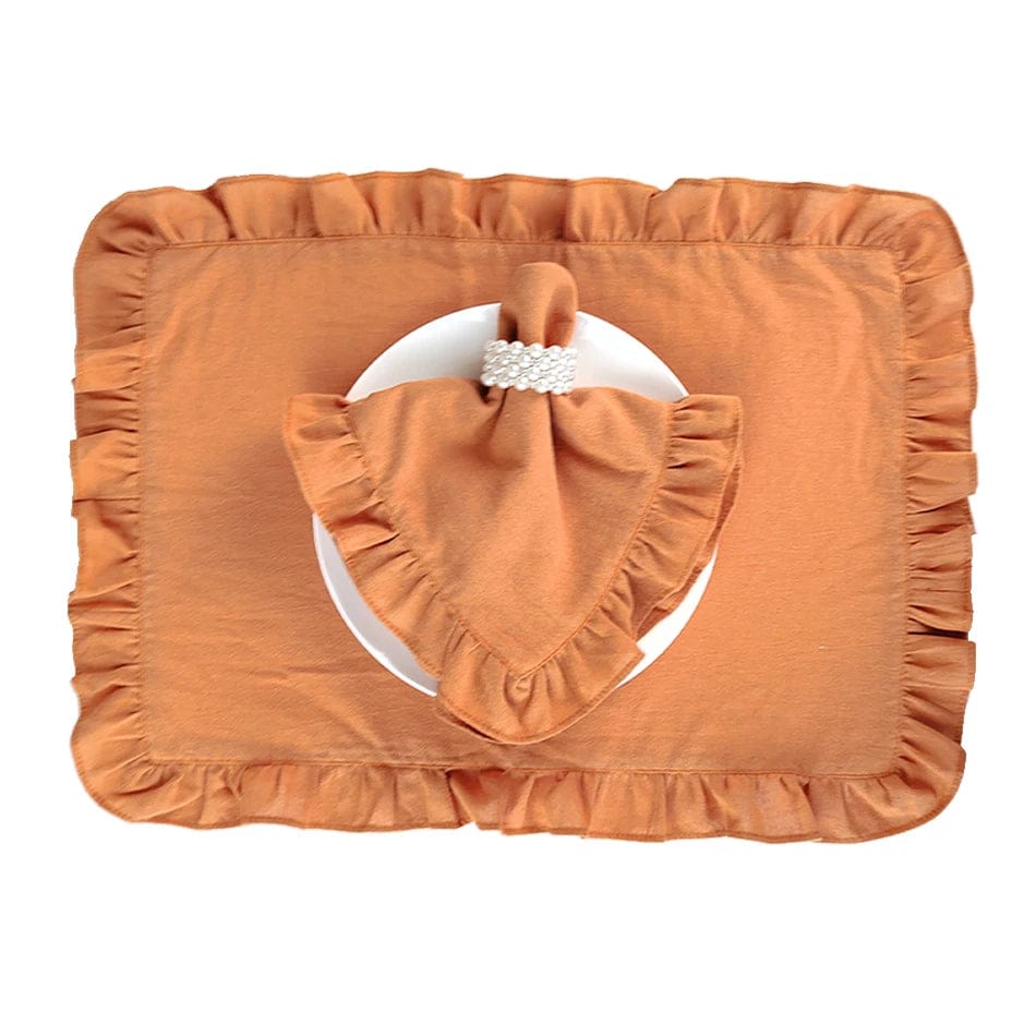 Lot de 4 Serviettes de Table Oranges à Volants