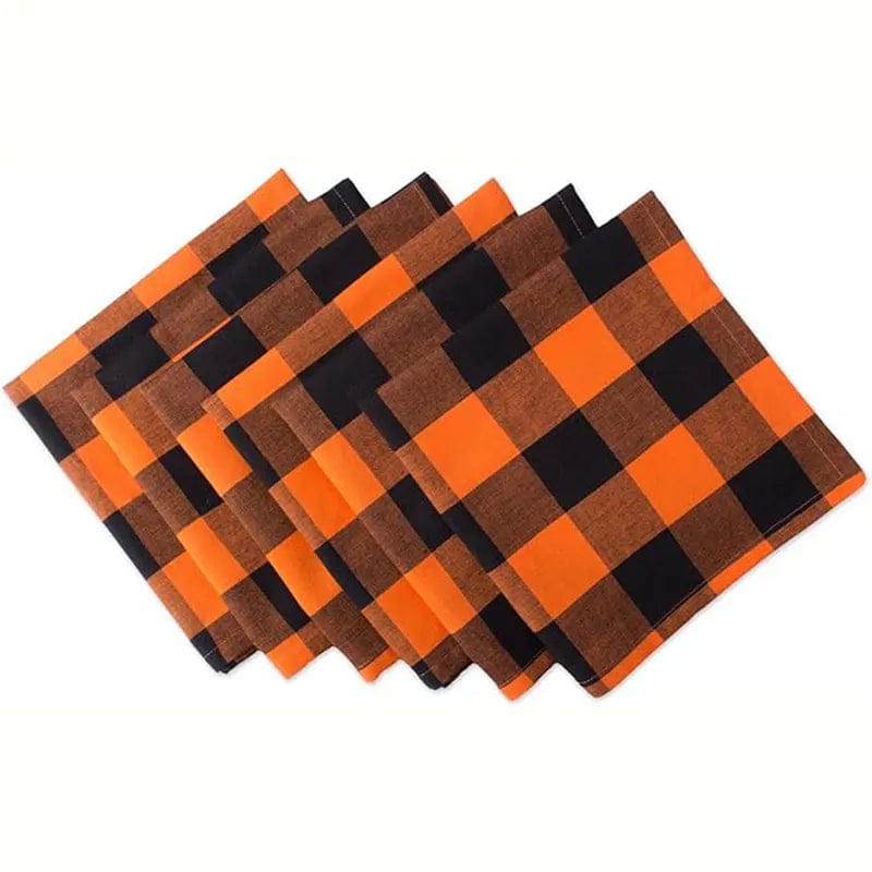 Lot de 6 Serviettes de Table Oranges à Carreaux