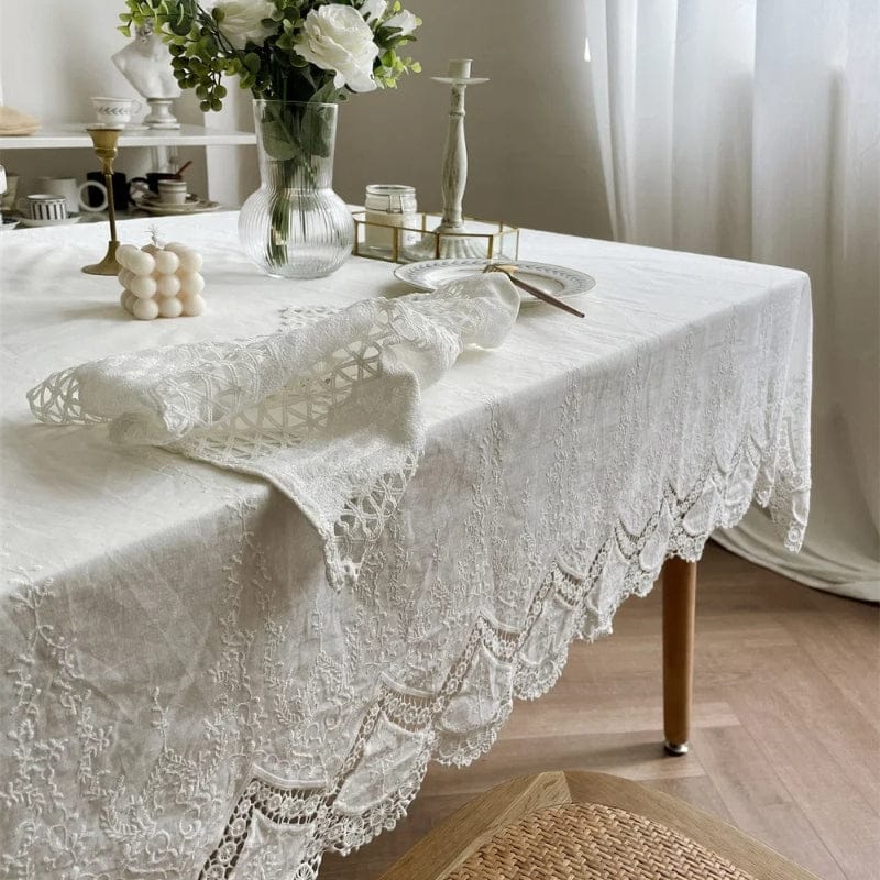Nappe Blanche Unique Dentelle Raffinée - Coton Élégant