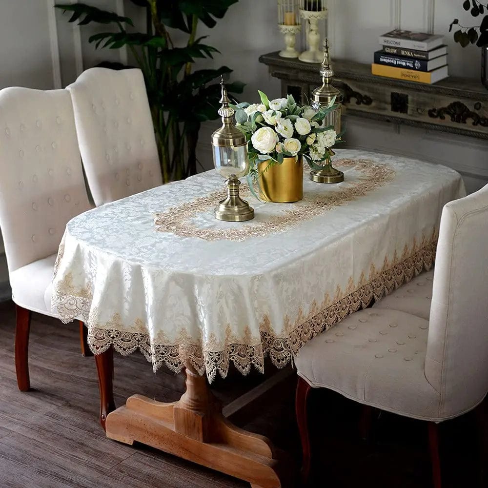 Nappe Table Ovale Luxueuse en Dentelle Brodée