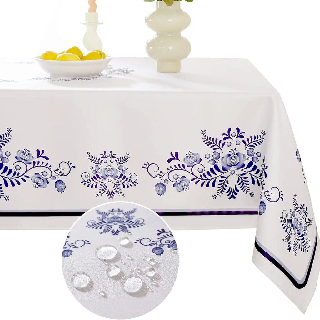 Nappe Toile Cirée Rectangulaire Motif Floral Brodé - Blanc