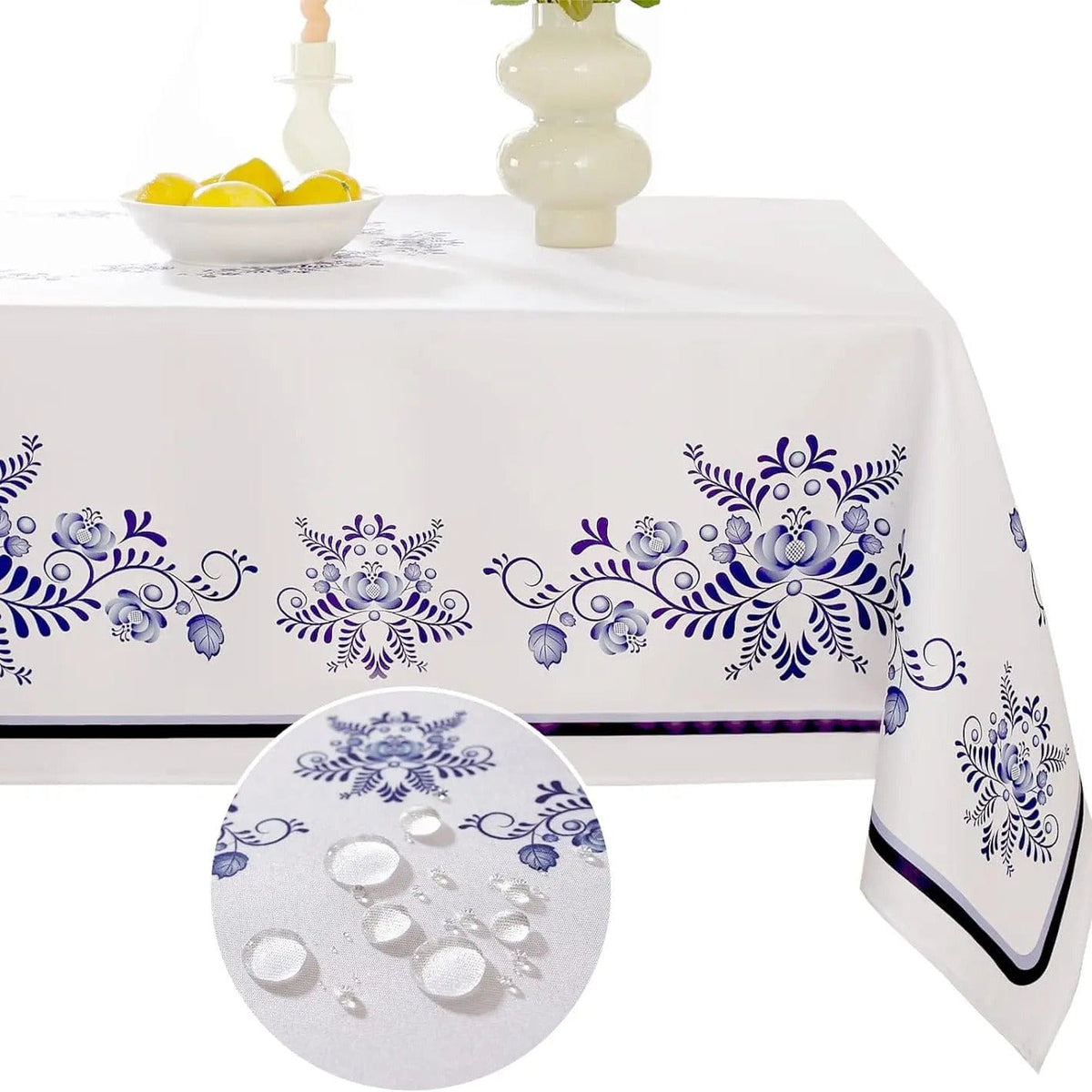 Nappe Toile Cirée Rectangulaire Motif Floral Brodé - Blanc