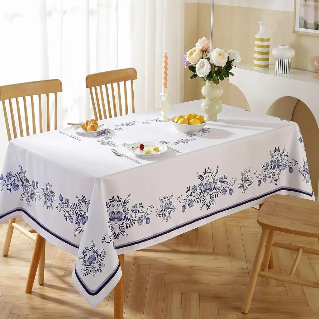 Nappe Toile Cirée Rectangulaire Motif Floral Brodé - Blanc