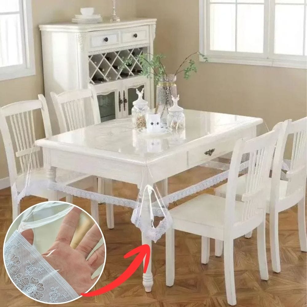 Nappe Transparente Imperméable Bordure Dentelle - PVC Fin