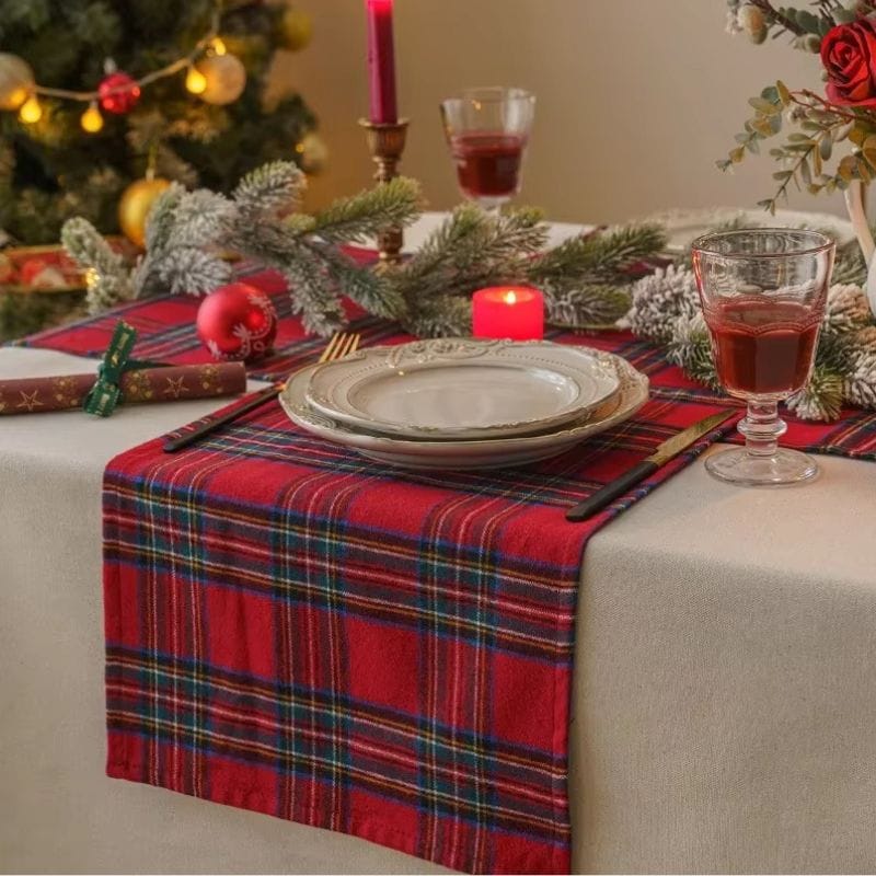 Serviettes de Table Écossaises - Tartan Rouge de Noël
