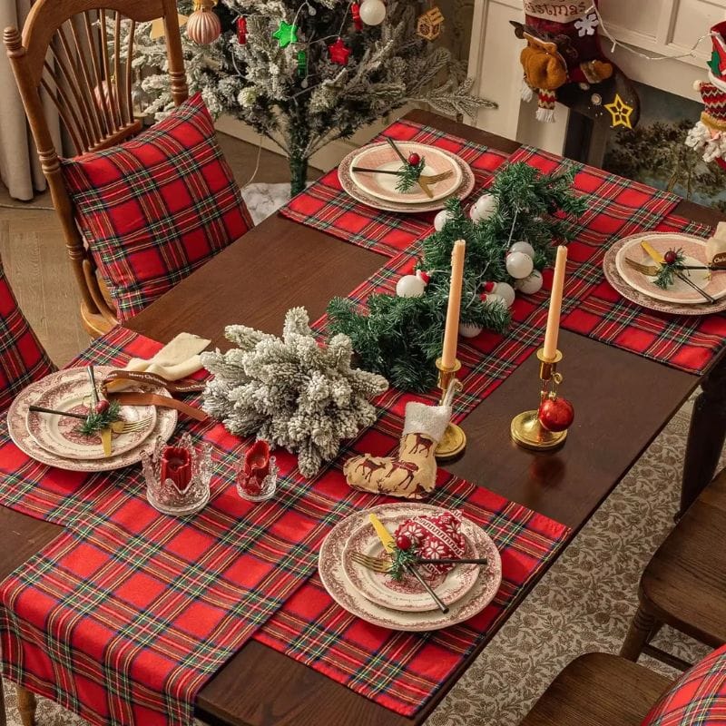 Serviettes de Table Écossaises - Tartan Rouge de Noël