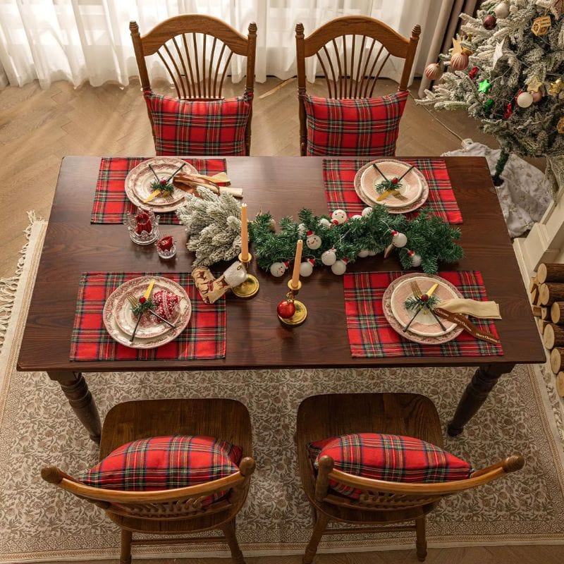 Serviettes de Table Écossaises - Tartan Rouge de Noël