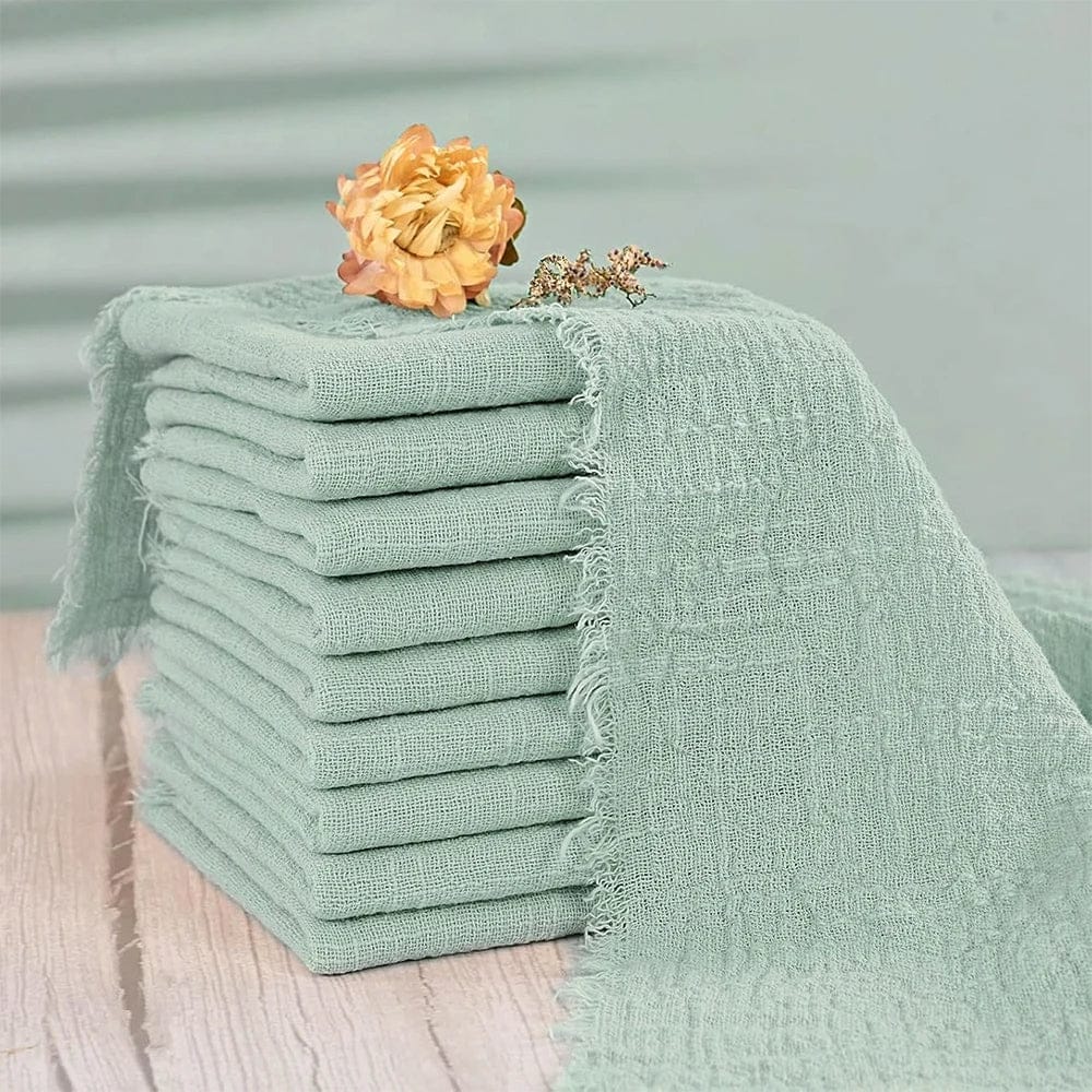 Serviettes de Table Vertes et Effilochées - Lot de 10