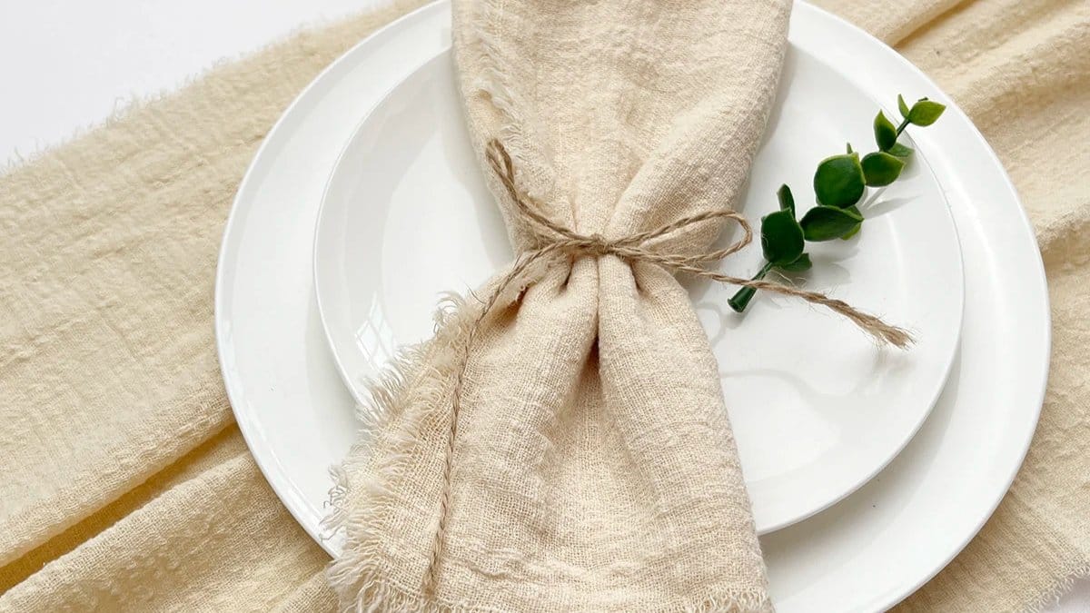 Serviettes Table Beiges Coton Effilochées - Lot de 10