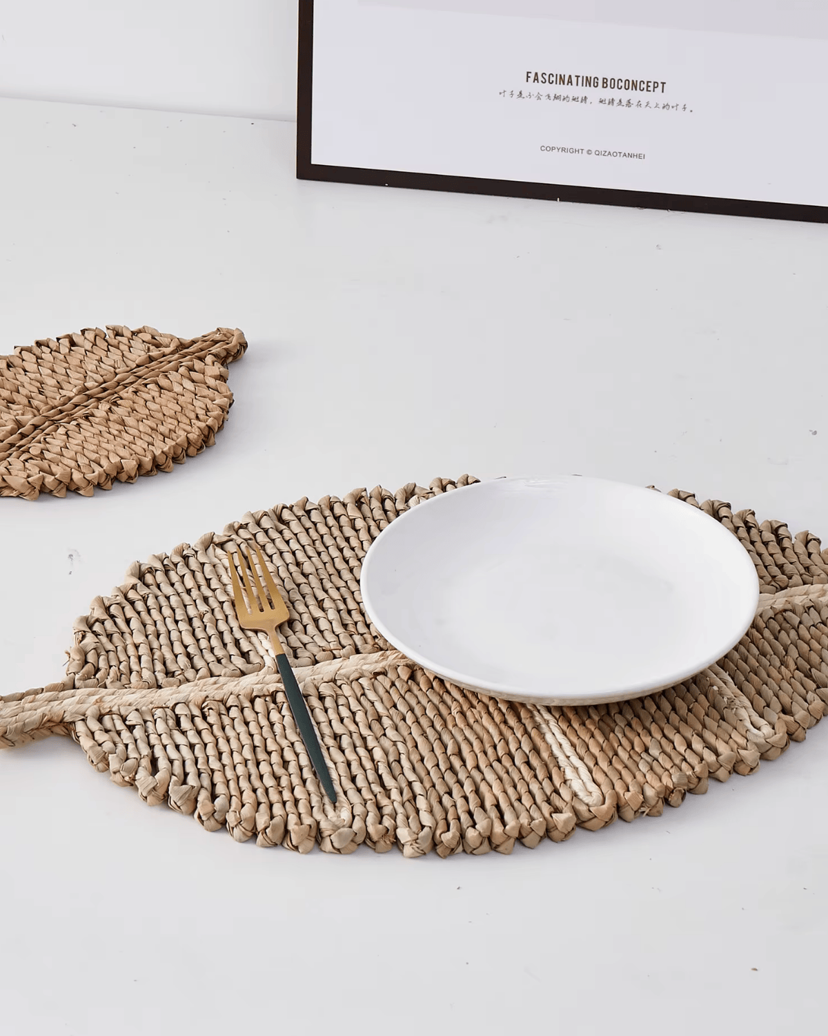 Set de Table Feuille Tressé - Paille Lin Naturel