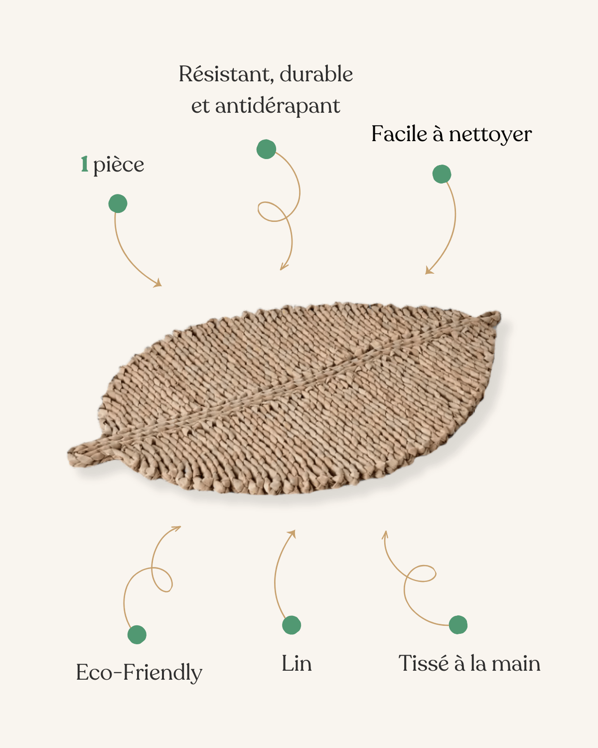 Set de Table Feuille Tressé - Paille Lin Naturel