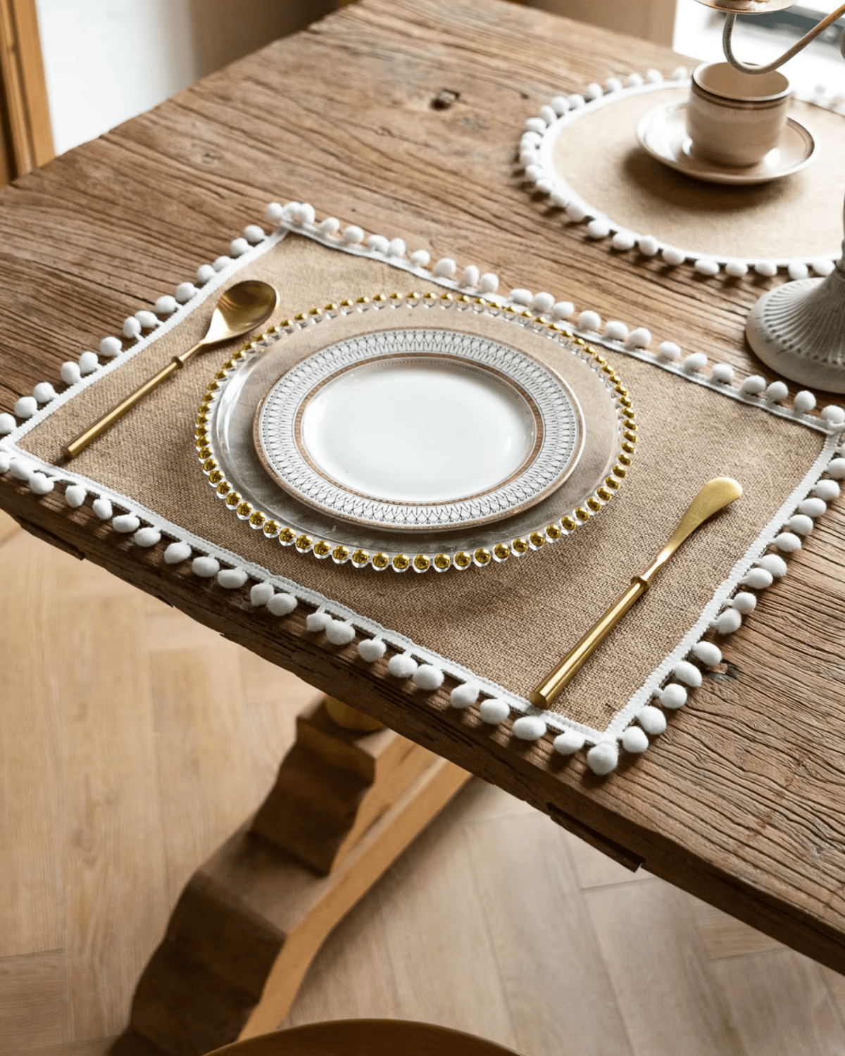 Set de Table Jute Pompons - Naturel Bohème Beige - Lot de 6