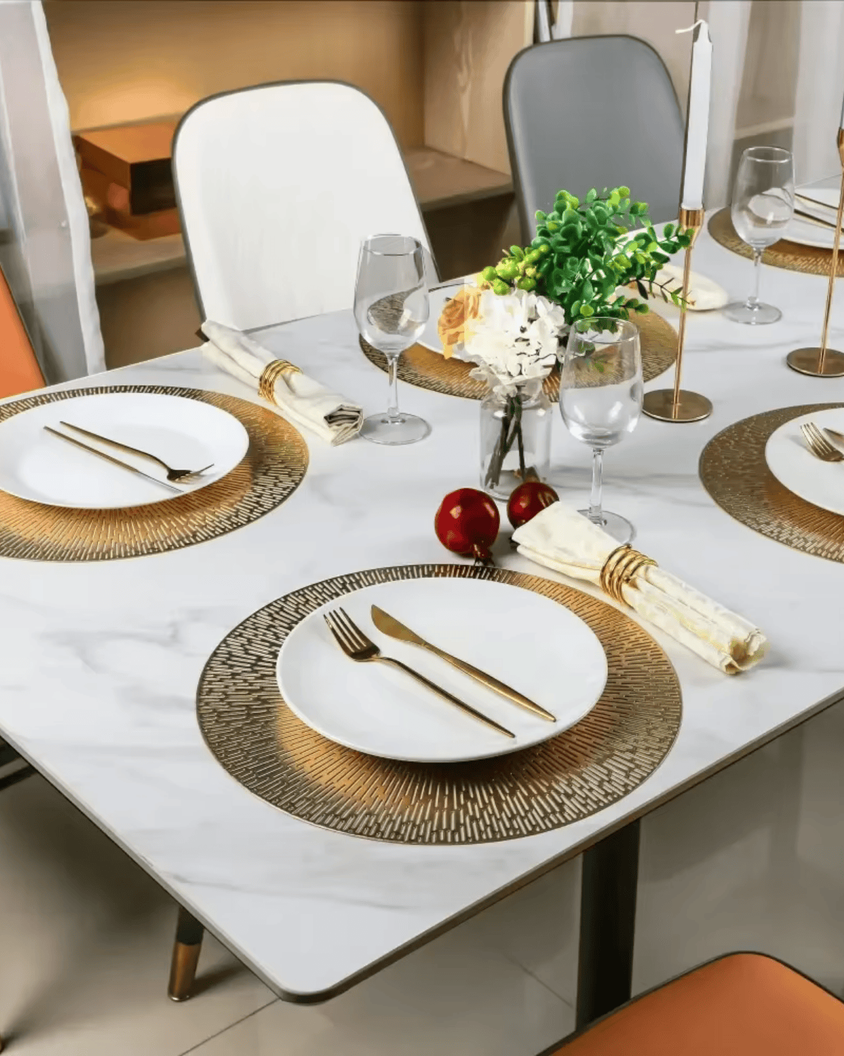 Set de Table Rond Rayonnant - Plastique Doré Argenté Chic